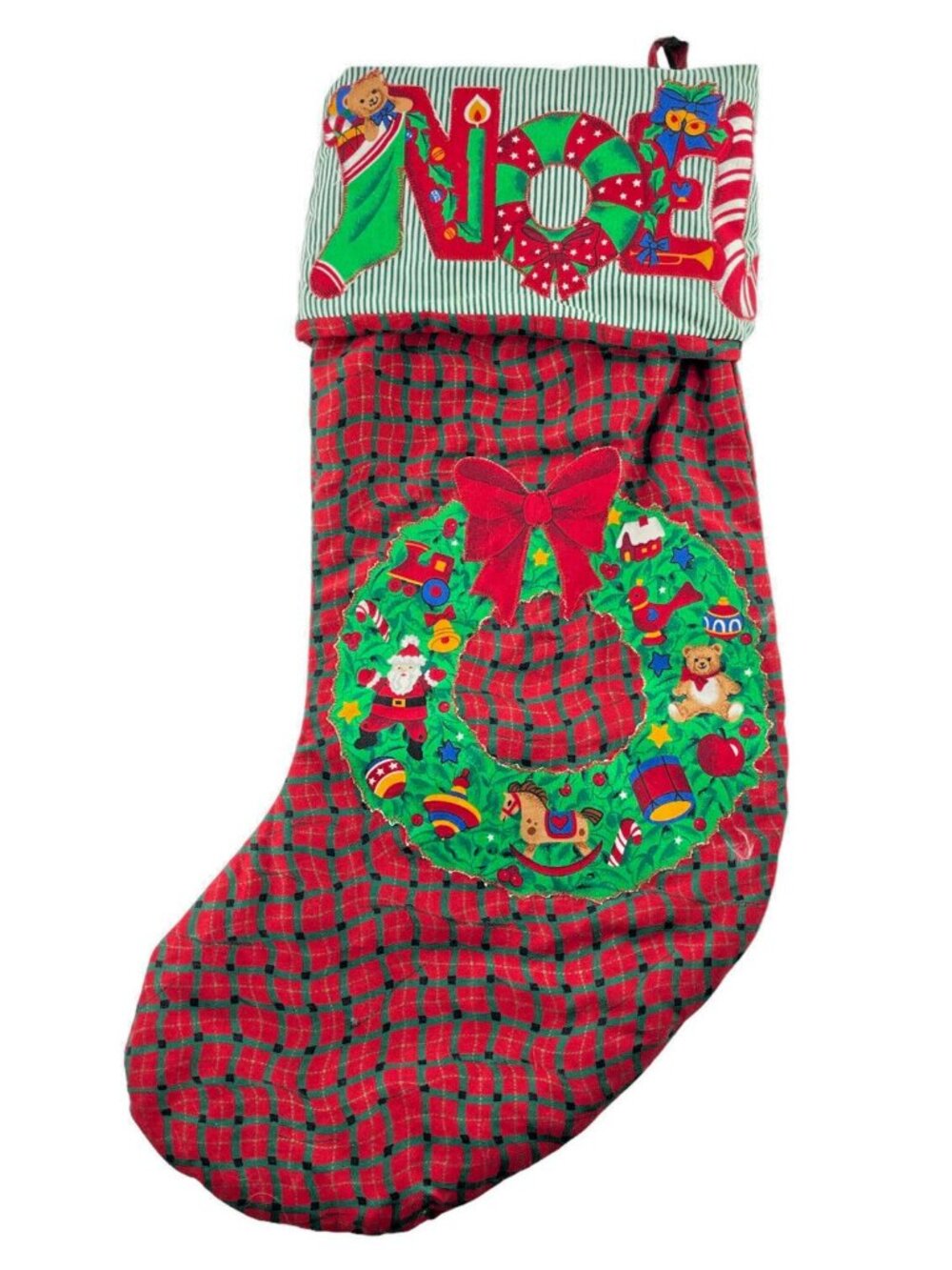 Christmas Stocking Applique Noel Wreath Large 24 in. Handmade